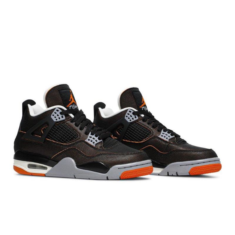 Γυναικεία Παπούτσια Air Jordan 4 Ρετρό Μαύρο Πορτοκαλί Γκρι