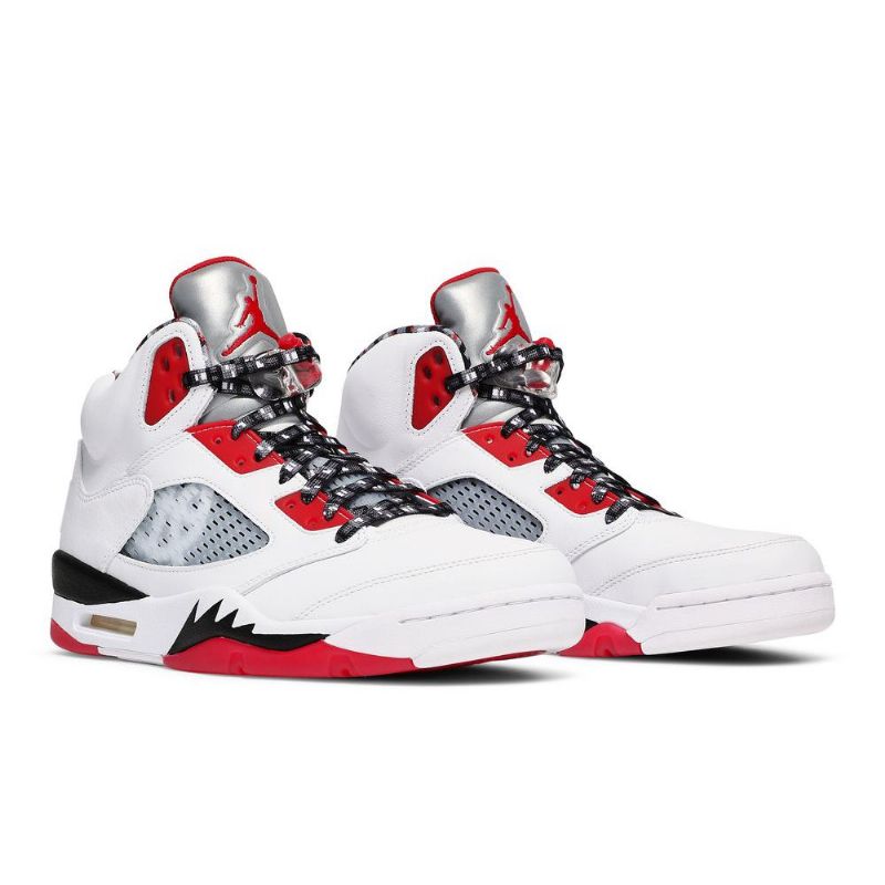 Ανδρικά Παπούτσια Air Jordan 5 Retro Άσπρο Κόκκινος Μαύρος Ασήμι