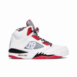 Ανδρικά Παπούτσια Air Jordan 5 Retro Άσπρο Κόκκινος Μαύρος Ασήμι