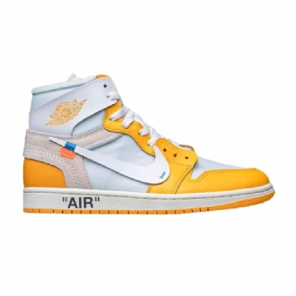 Ανδρικά Παπούτσια Air Jordan 1 Εκρού Ρετρό Ψηλά Και Λευκά Κίτρινα Γκρι