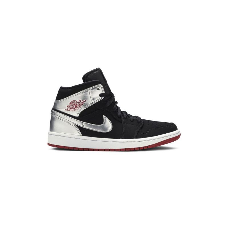 Ανδρικά Παπούτσια Air Jordan 1 Mid Μαύρος Ασήμι Κόκκινος