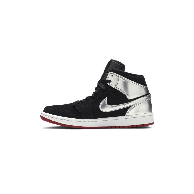 Ανδρικά Παπούτσια Air Jordan 1 Mid Μαύρος Ασήμι Κόκκινος