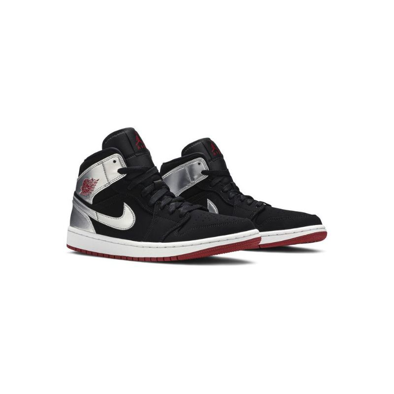 Ανδρικά Παπούτσια Air Jordan 1 Mid Μαύρος Ασήμι Κόκκινος