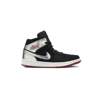 Ανδρικά Παπούτσια Air Jordan 1 Mid Μαύρος Ασήμι Κόκκινος