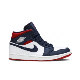 Ανδρικά Παπούτσια Air Jordan 1 Mid Se Άσπρο Σκούρο Μπλε Κόκκινος