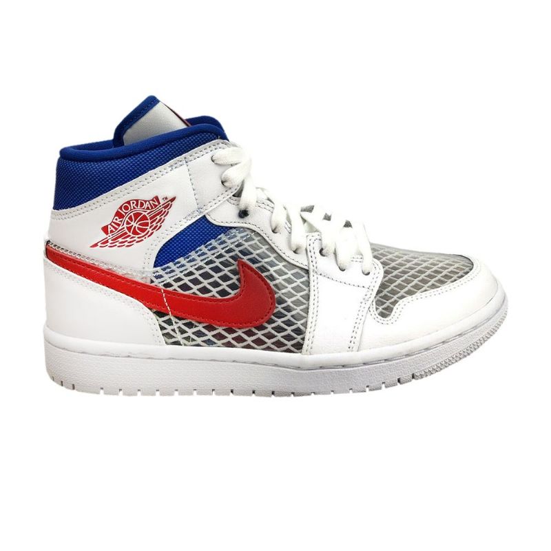 Γυναικεία Παπούτσια Air Jordan 1 Μεσαίο Λευκό Γκρι Μπλε Κόκκινο