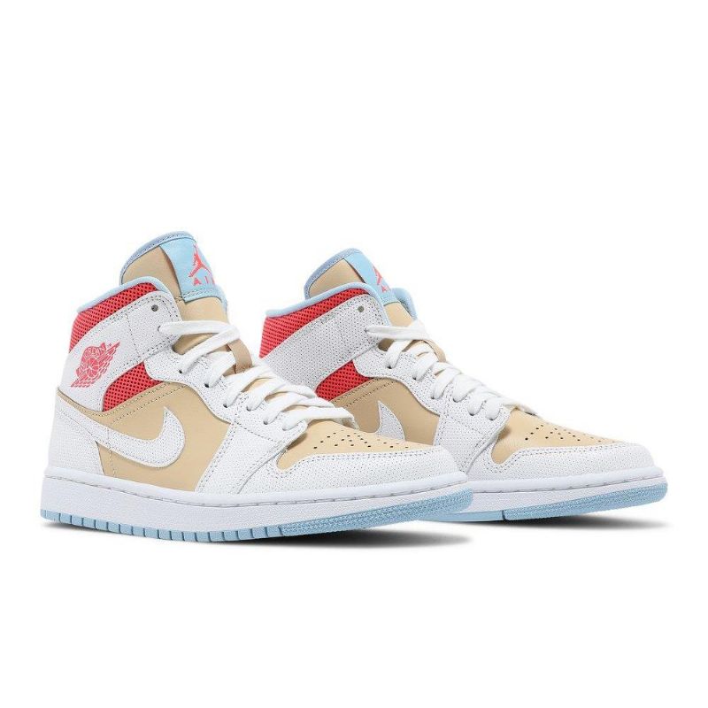 Γυναικεία Παπούτσια Air Jordan 1 Mid Se Λευκό Καφέ Κόκκινο Μπλε