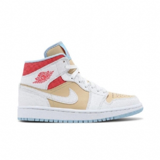 Γυναικεία Παπούτσια Air Jordan 1 Mid Se Λευκό Καφέ Κόκκινο Μπλε