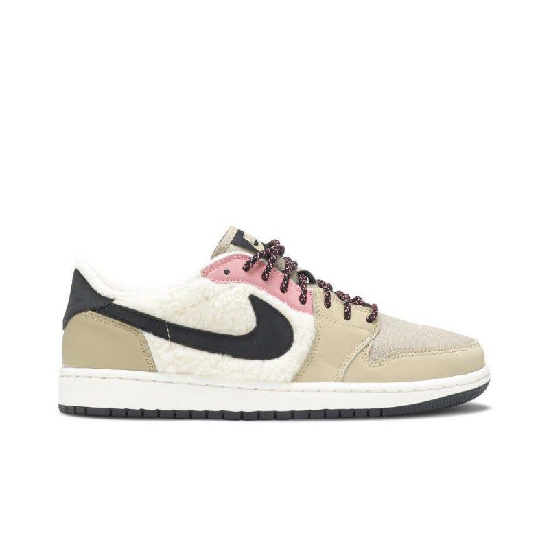 Γυναικεία Παπούτσια Air Jordan 1 Retro Low Fleece Μπεζ Μαύρα Ροζ Λευκά