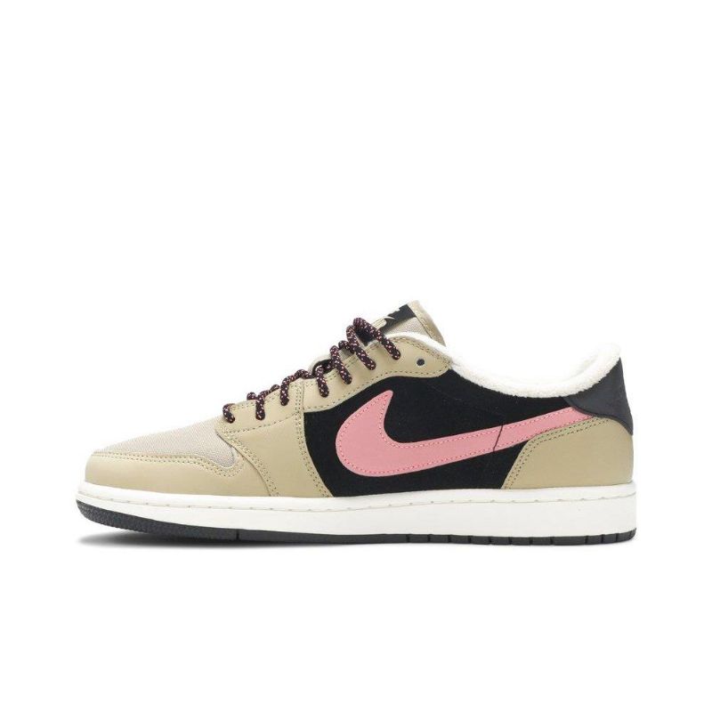 Γυναικεία Παπούτσια Air Jordan 1 Retro Low Fleece Μπεζ Μαύρα Ροζ Λευκά