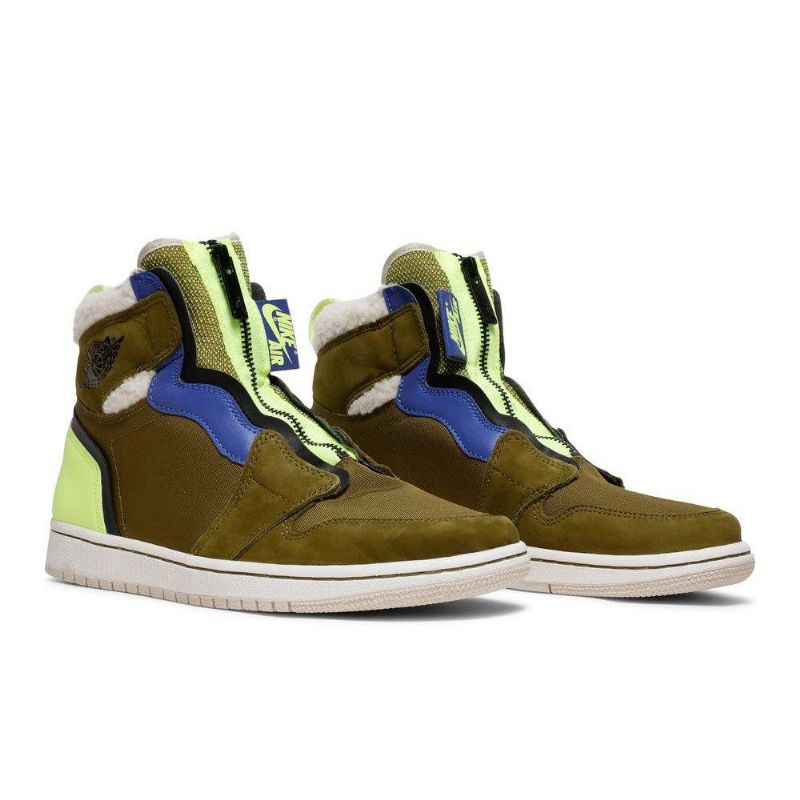 Γυναικεία Παπούτσια Air Jordan 1 Ρετρό Με Ψηλό Φερμουάρ Λαδί Πράσινο Μπλε