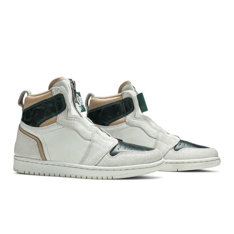 Γυναικεία Παπούτσια Air Jordan 1 Ρετρό Με Ψηλό Φερμουάρ Λευκά Πράσινα Καφέ